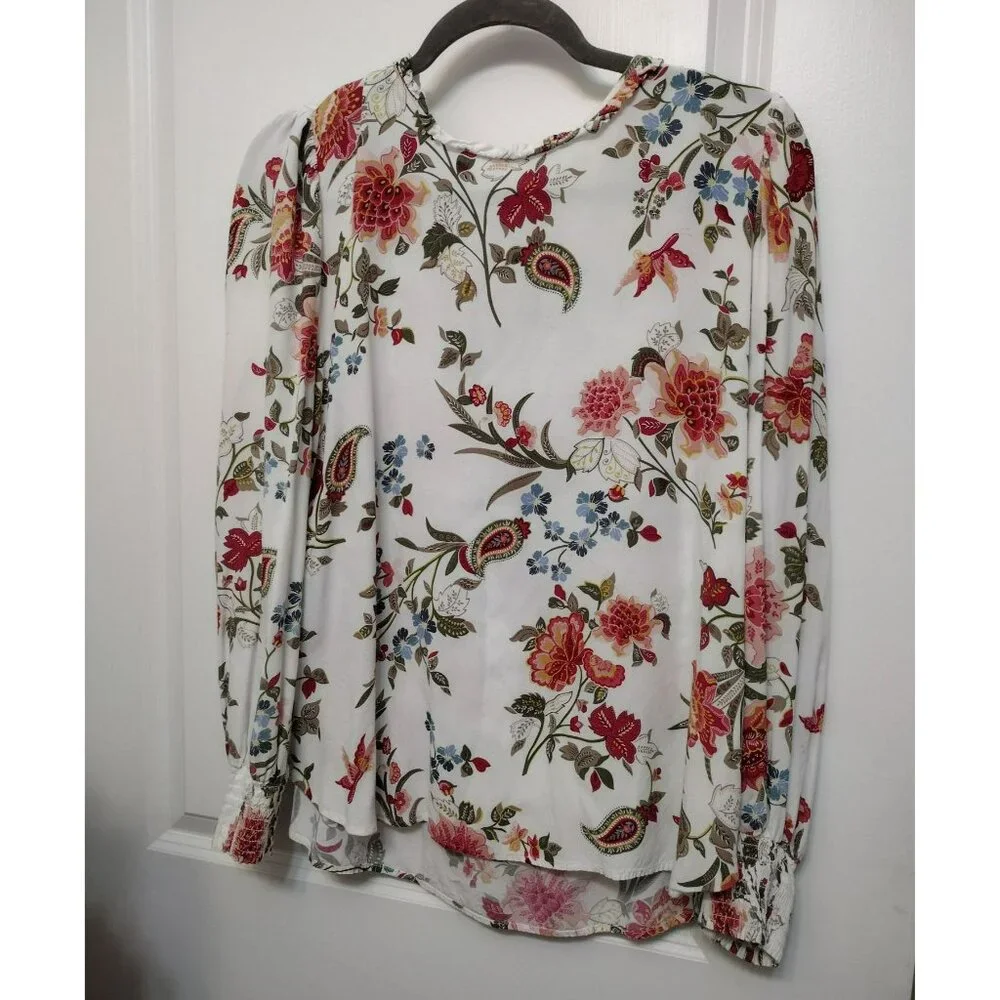 Ann Taylor White Floral Tie-Neck Blouse - Picture 2 of 5